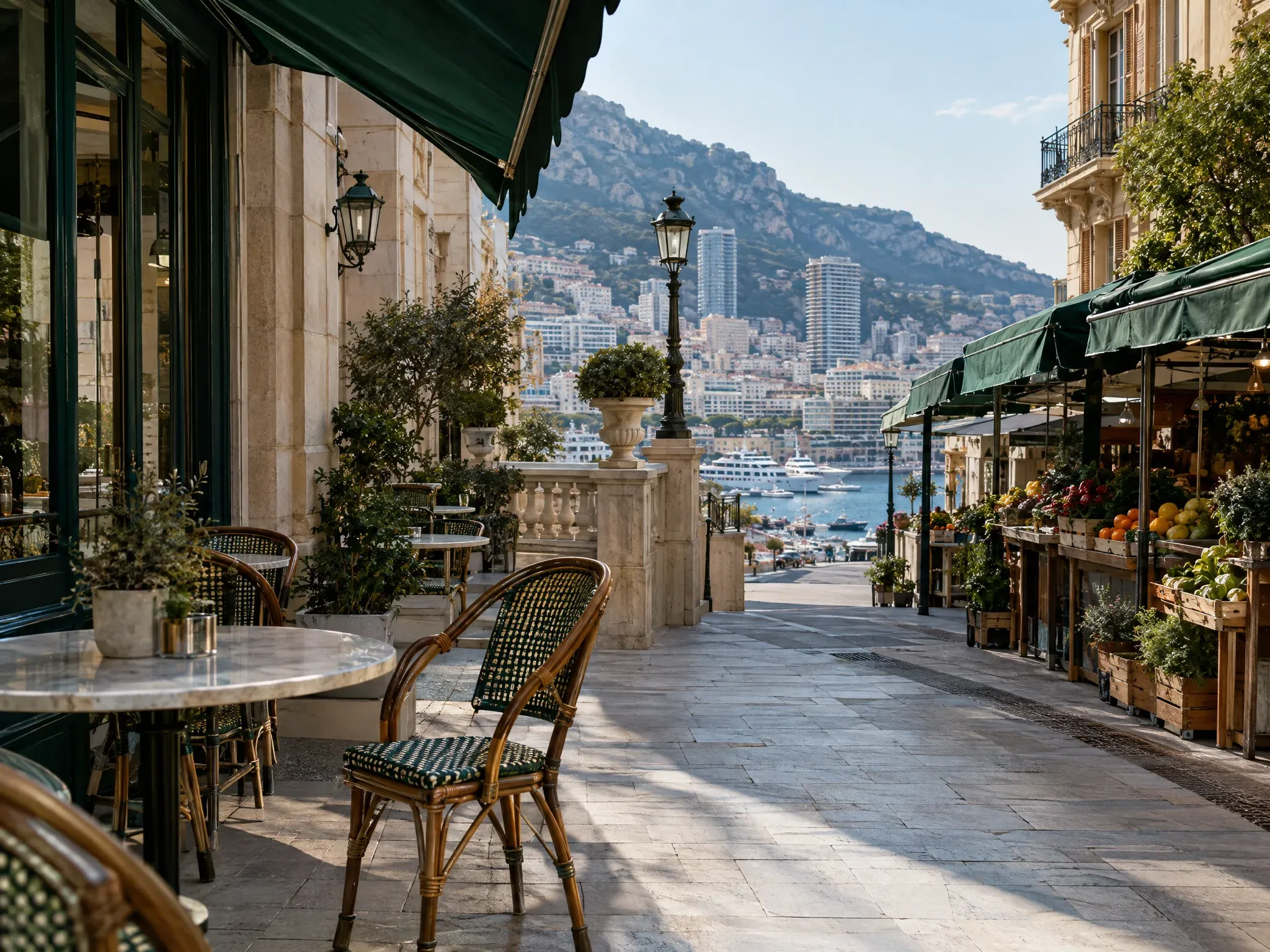 Leere Caféterrasse in Monaco